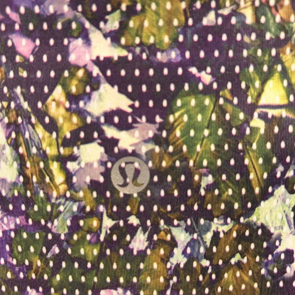 Lululemon High Rise Crop Leggings Purple Green Floral Dot Print Womens